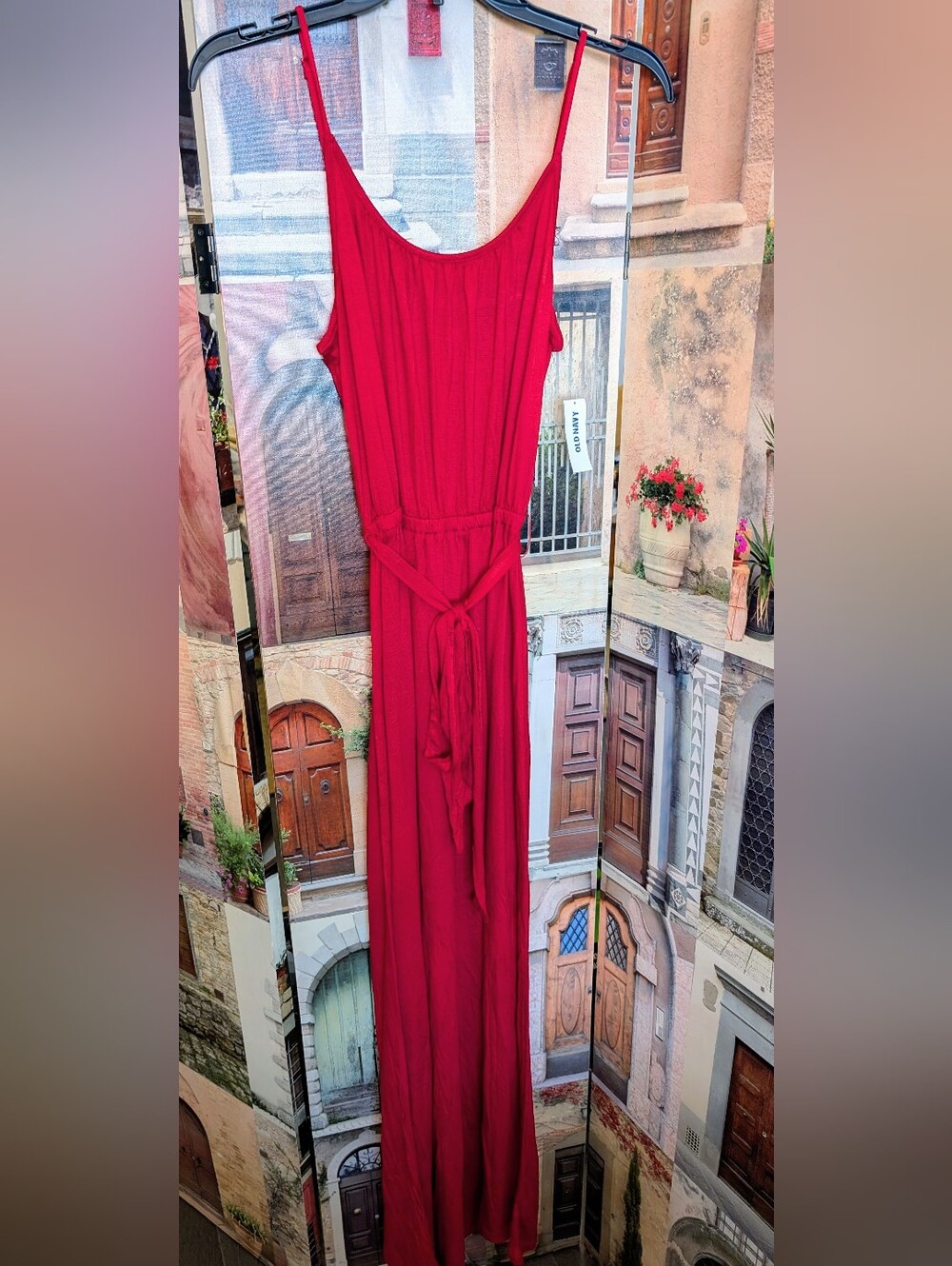 Old Navy Sleeveless Red Maxi Jumpsuit-Style Dress with Tie Waist